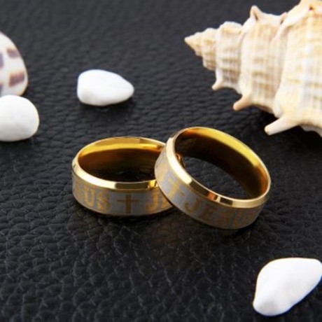LETTER CROSS EMBELLISHMENT STAINLESS STEEL RINGS FOR MEN (GOLDEN)