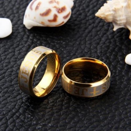 LETTER CROSS EMBELLISHMENT STAINLESS STEEL RINGS FOR MEN (GOLDEN)