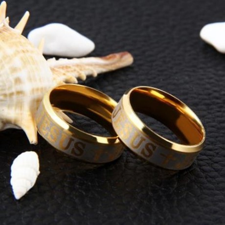 LETTER CROSS EMBELLISHMENT STAINLESS STEEL RINGS FOR MEN (GOLDEN)