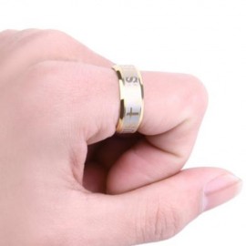 LETTER CROSS EMBELLISHMENT STAINLESS STEEL RINGS FOR MEN (GOLDEN)