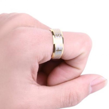 LETTER CROSS EMBELLISHMENT STAINLESS STEEL RINGS FOR MEN (GOLDEN)