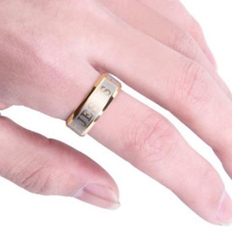 LETTER CROSS EMBELLISHMENT STAINLESS STEEL RINGS FOR MEN (GOLDEN)