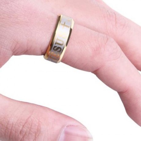LETTER CROSS EMBELLISHMENT STAINLESS STEEL RINGS FOR MEN (GOLDEN)