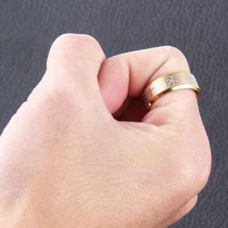 LETTER CROSS EMBELLISHMENT STAINLESS STEEL RINGS FOR MEN (GOLDEN)