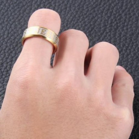LETTER CROSS EMBELLISHMENT STAINLESS STEEL RINGS FOR MEN (GOLDEN)