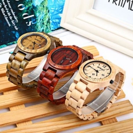 BEWELL ZS - W086B WOOD QUARTZ MEN WATCH ANALOG DATE DISPLAY (EBONY WOOD)