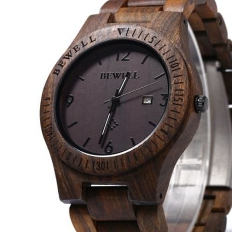 BEWELL ZS - W086B WOOD QUARTZ MEN WATCH ANALOG DATE DISPLAY (EBONY WOOD)