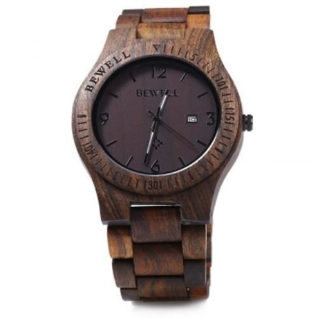 BEWELL ZS - W086B WOOD QUARTZ MEN WATCH ANALOG DATE DISPLAY (EBONY WOOD)