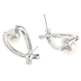 FAUX PEARL RHINESTONE EMBELLISHED LADIES INTERSECT STUD EARRINGS (SILVER)
