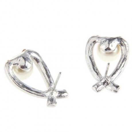 FAUX PEARL RHINESTONE EMBELLISHED LADIES INTERSECT STUD EARRINGS (SILVER)