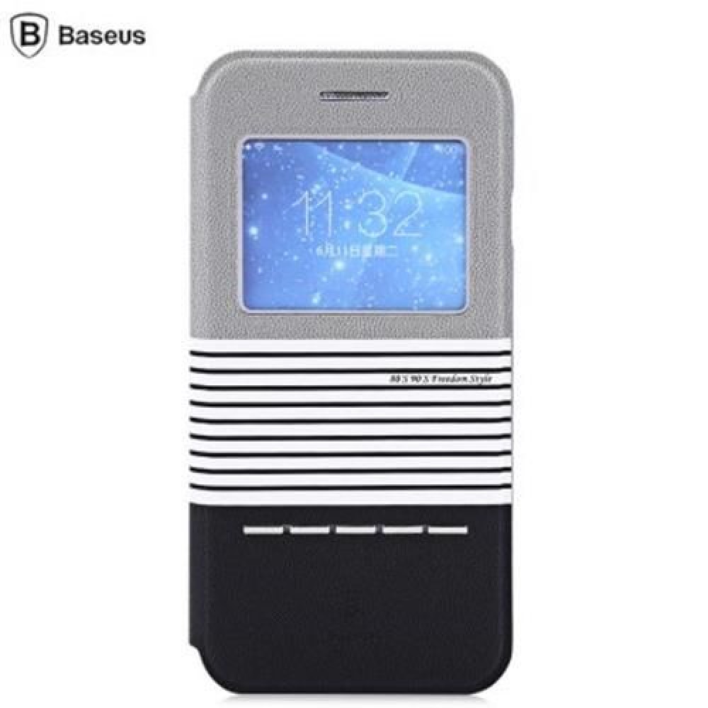 BASEUS EDEN LEATHER PROTECTIVE SHELL COVER FOR IPHONE 6 / 6S WITH SMART WINDOW STRIPE MIX 