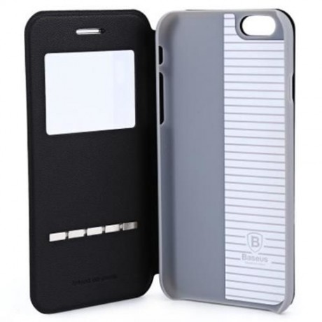 BASEUS EDEN LEATHER PROTECTIVE SHELL COVER FOR IPHONE 6 / 6S WITH SMART WINDOW STRIPE MIX 