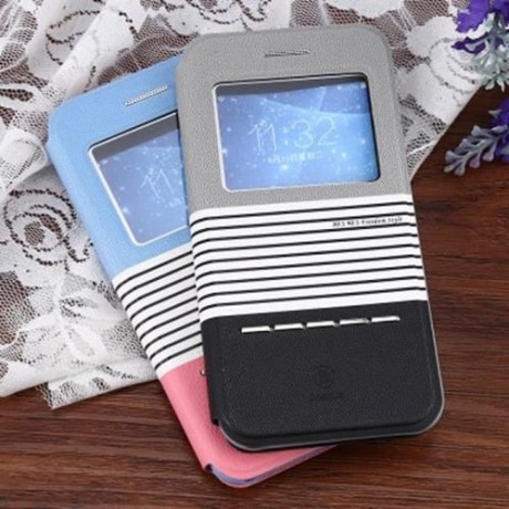 BASEUS EDEN LEATHER PROTECTIVE SHELL COVER FOR IPHONE 6 / 6S WITH SMART WINDOW STRIPE MIX 