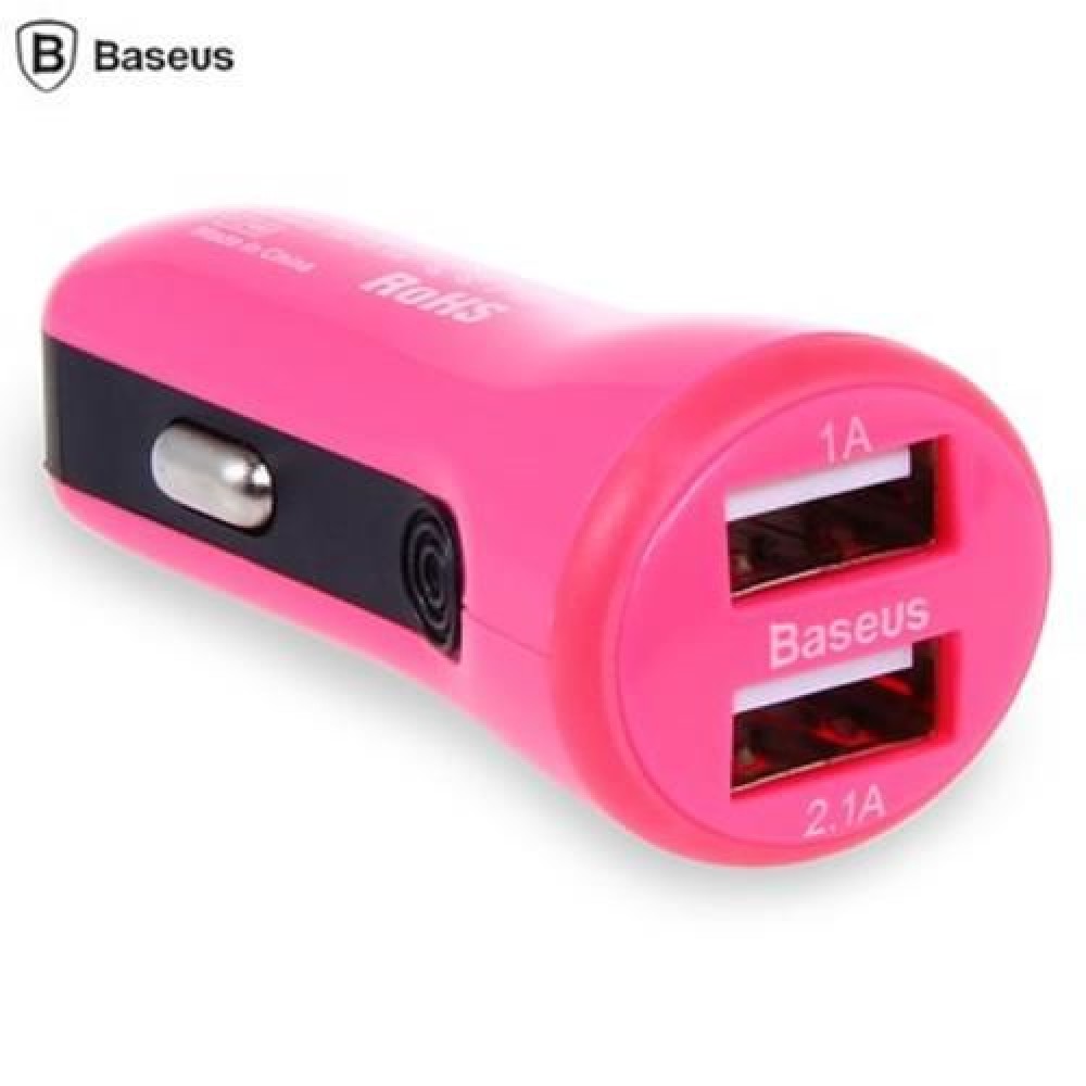 BASEUS 2 PORTS 2.1A   1A DUAL USB CAR CHARGER (ROSE)
