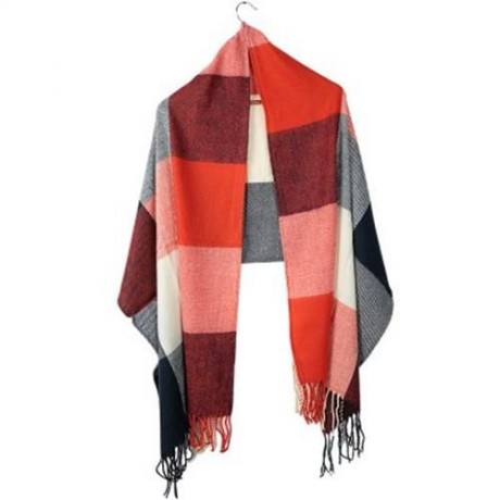 TRENDY WOOL WARM PLAID THICKENING WOMEN SHAWL (CADETBLUE)