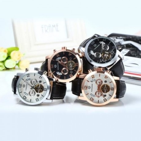 FORSINING A165 TOURBILLON AUTOMATIC MECHANICAL WATCH FOR MEN LEATHER BAND DATE WEEK MONTH 