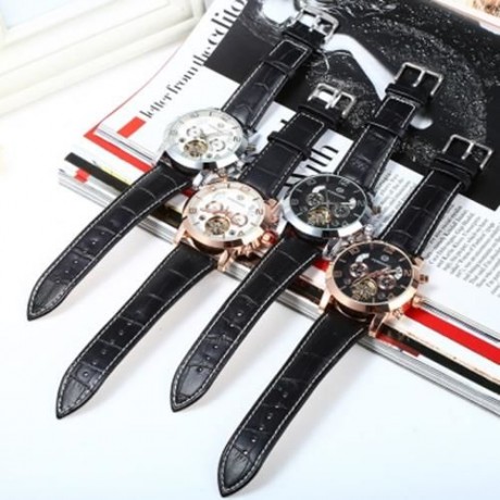 FORSINING A165 TOURBILLON AUTOMATIC MECHANICAL WATCH FOR MEN LEATHER BAND DATE WEEK MONTH 