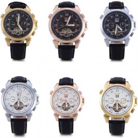 JARAGAR H057M TOURBILLON AUTOMATIC MECHANICAL WATCH FOR MEN LEATHER BAND DATE WEEK MONTH (