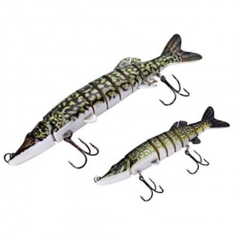PIKE MUSKIE FISHING LURE BAIT LIFE-LIKE BABY MULTI-JOINTED SWIMBAIT (GREEN)