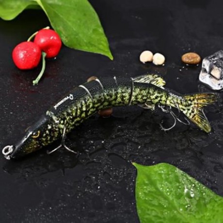 PIKE MUSKIE FISHING LURE BAIT LIFE-LIKE BABY MULTI-JOINTED SWIMBAIT (GREEN)