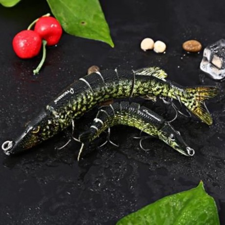 PIKE MUSKIE FISHING LURE BAIT LIFE-LIKE BABY MULTI-JOINTED SWIMBAIT (GREEN)