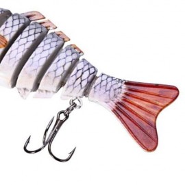3D EYES LIFELIKE FISHING LURE SWIMBAIT WITH TREBLE HOOKS 7 JOINTED SECTIONS (RED WITH WHIT
