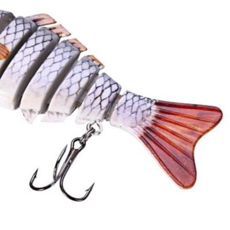 3D EYES LIFELIKE FISHING LURE SWIMBAIT WITH TREBLE HOOKS 7 JOINTED SECTIONS (RED WITH WHIT