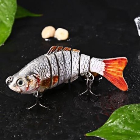 3D EYES LIFELIKE FISHING LURE SWIMBAIT WITH TREBLE HOOKS 7 JOINTED SECTIONS (RED WITH WHIT