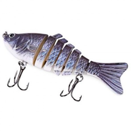 3D EYES LIFELIKE FISHING LURE SWIMBAIT WITH TREBLE HOOKS 7 JOINTED SECTIONS (GUN METAL)