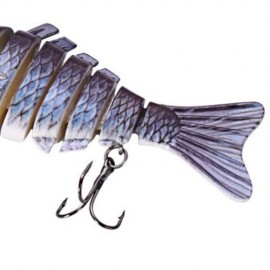 3D EYES LIFELIKE FISHING LURE SWIMBAIT WITH TREBLE HOOKS 7 JOINTED SECTIONS (GUN METAL)