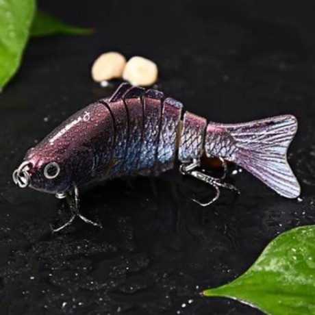 3D EYES LIFELIKE FISHING LURE SWIMBAIT WITH TREBLE HOOKS 7 JOINTED SECTIONS (GUN METAL)