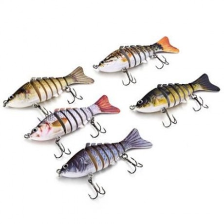 3D EYES LIFELIKE FISHING LURE SWIMBAIT WITH TREBLE HOOKS 7 JOINTED SECTIONS (GUN METAL)