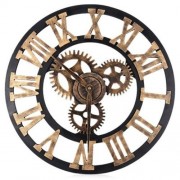 17.7 INCH OVERSIZED 3D DECORATIVE WALL CLOCK RETRO ART GEAR ROMAN NUMERALS DESIGN (COPPER 