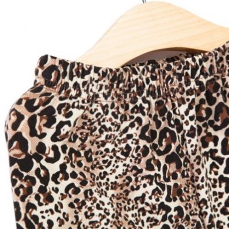 FASHIONABLE ROUND COLLAR LONG SLEEVE LEOPARD PRINT ASYMMETRICAL TWINSET FOR GIRLS (BLACK)