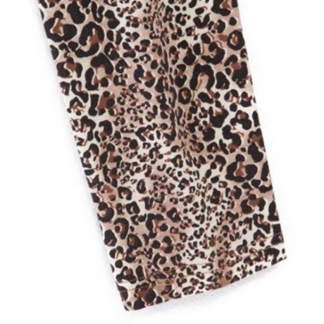 FASHIONABLE ROUND COLLAR LONG SLEEVE LEOPARD PRINT ASYMMETRICAL TWINSET FOR GIRLS (BLACK)