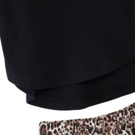 FASHIONABLE ROUND COLLAR LONG SLEEVE LEOPARD PRINT ASYMMETRICAL TWINSET FOR GIRLS (BLACK)