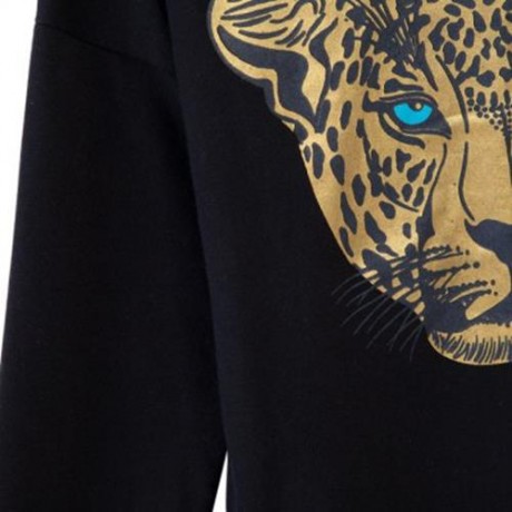 FASHIONABLE ROUND COLLAR LONG SLEEVE LEOPARD PRINT ASYMMETRICAL TWINSET FOR GIRLS (BLACK)