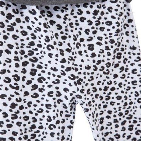 FASHIONABLE ROUND COLLAR LONG SLEEVE LEOPARD PRINT ASYMMETRICAL TWINSET FOR GIRLS (GRAY)
