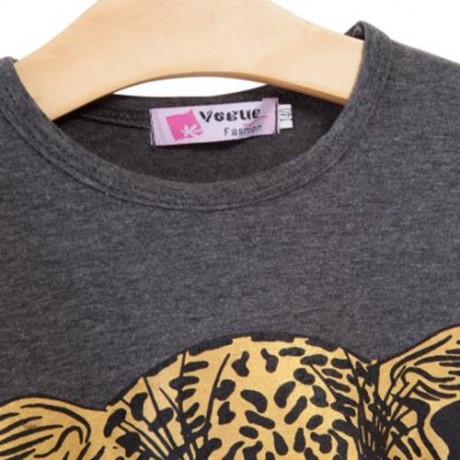 FASHIONABLE ROUND COLLAR LONG SLEEVE LEOPARD PRINT ASYMMETRICAL TWINSET FOR GIRLS (GRAY)