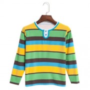 CASUAL ROUND NECK LONG SLEEVE STRIPE PATTERN BOYS T-SHIRT (GREEN)