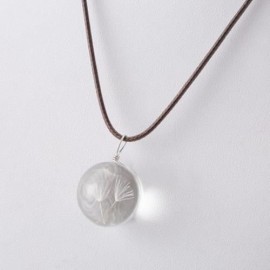 THREE DANDELIONS DESIGN GLASS NECKLACE FOR MEN WOMEN (WHITE)