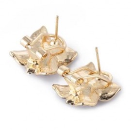 FLOWER DESIGN RHINESTONE EMBELLISHED ALLOY STUD EARRINGS FOR LADIES (BLACK)