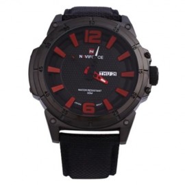 NAVIFORCE 9066 MALE QUARTZ WATCH NYLON BAND DATE DAY 30M WATER RESISTANCE (RED WITH BLACK)
