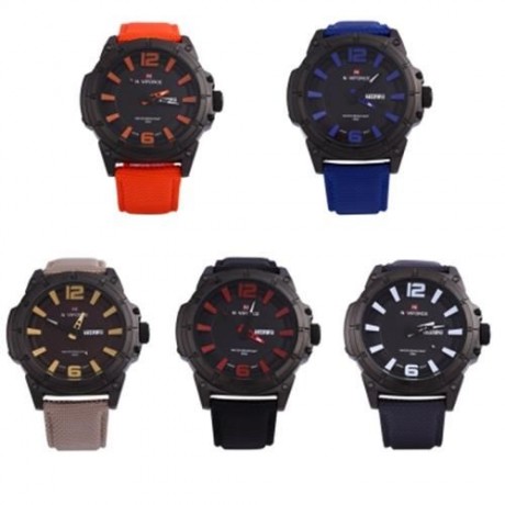 NAVIFORCE 9066 MALE QUARTZ WATCH NYLON BAND DATE DAY 30M WATER RESISTANCE (RED WITH BLACK)