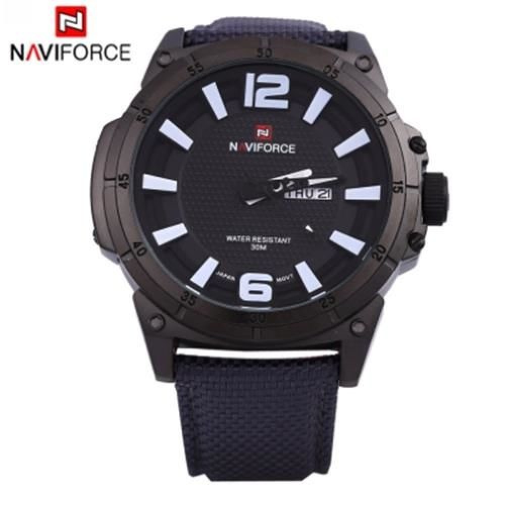 NAVIFORCE 9066 MALE QUARTZ WATCH NYLON BAND DATE DAY 30M WATER RESISTANCE (WHITE AND BLACK
