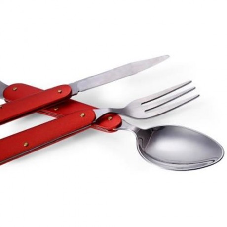 FOLDABLE STAINLESS STEEL 3 PIECE TABLEWARE OUTDOOR TRAVEL CAMPING HIKING TOOL (RED)