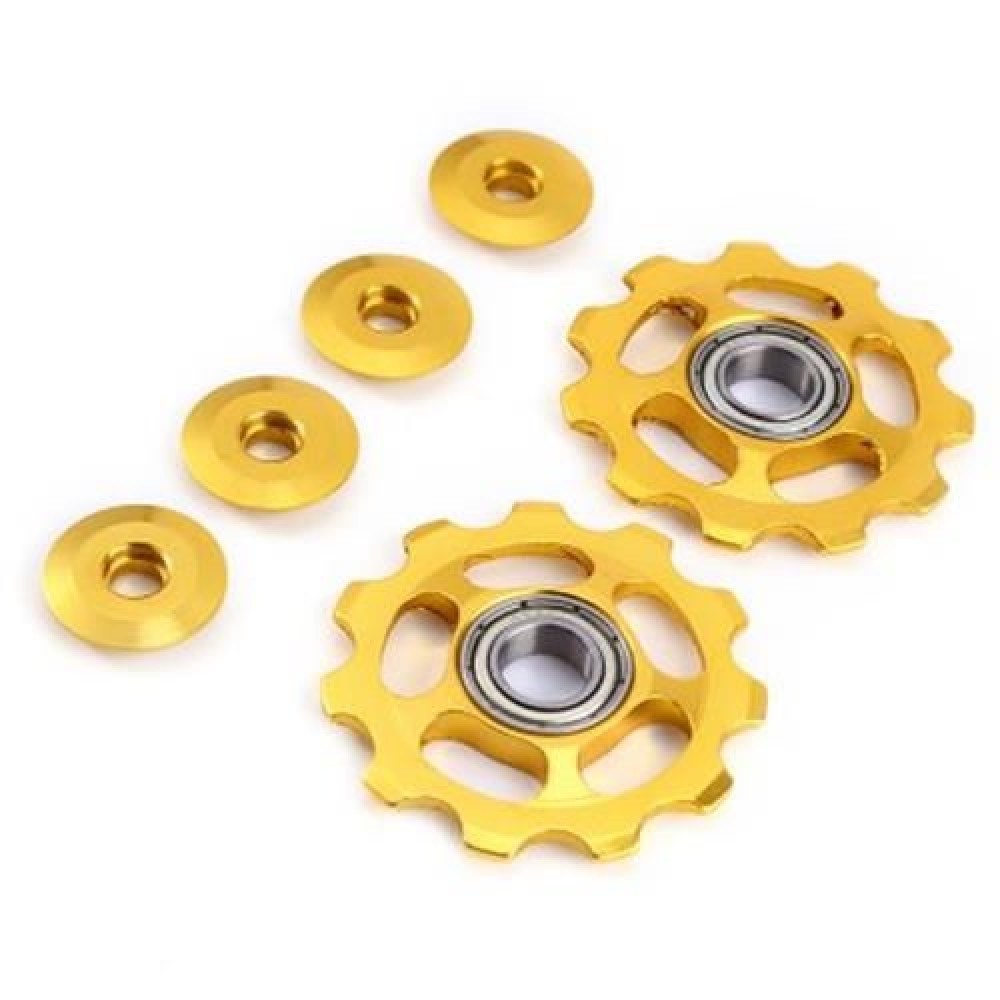 2 X BIKE 11T ALUMINUM SEALED BEARING REAR DERAILLEUR PULLEYS JOCKEY WHEEL (GOLDEN)