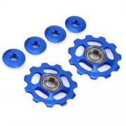 2 X BIKE 11T ALUMINUM SEALED BEARING REAR DERAILLEUR PULLEYS JOCKEY WHEEL (BLUE)