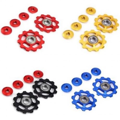 2 X BIKE 11T ALUMINUM SEALED BEARING REAR DERAILLEUR PULLEYS JOCKEY WHEEL (BLUE)