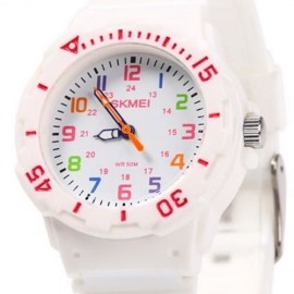 SKMEI 1043 CHILDREN QUARTZ WATCH PU STRAP WRISTWATCH 50M WATER RESISTANCE FOR KID (WHITE)
